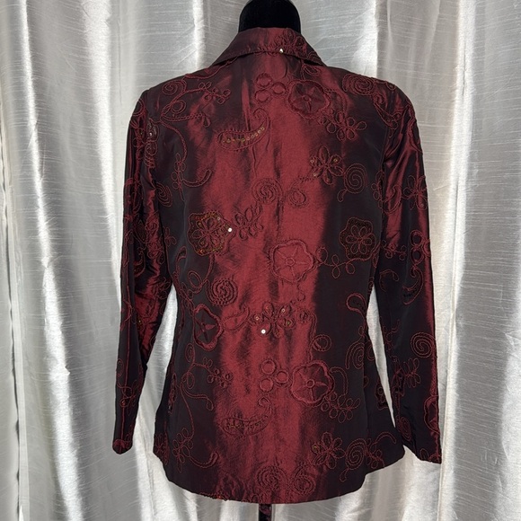 Susan Graver Style Women’s XS  Burgundy Embroidered Sequins Button Up Blazer - Picture 3 of 7